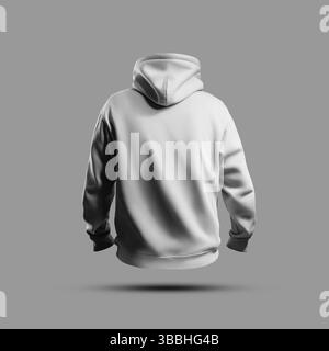 Vorlage eines weißen übergroßen Herren Hoodies, 3D-Rendering, Rückansicht, für Design, Muster, Branding. Produktfotografie für Werbung. Mockup eines M Stockfoto