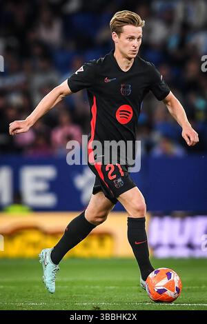 Barcelona, Spanien, Spanien. Mai 2025. Frenkie DE JONG aus Barcelona während des LaLiga-Spiels zwischen RCD Espanyol de Barcelona und FC Barcelona im RCDE-Stadion am 15. Mai 2025 in Barcelona. (Kreditbild: © Matthieu Mirville/ZUMA Press Wire) NUR REDAKTIONELLE VERWENDUNG! Nicht für kommerzielle ZWECKE! Stockfoto