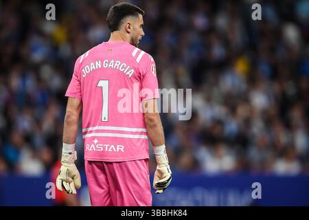 Barcelona, Spanien, Spanien. Mai 2025. Joan GARCIA von Espanyol Barcelona während des LaLiga-Spiels zwischen RCD Espanyol de Barcelona und FC Barcelona im RCDE-Stadion am 15. Mai 2025 in Barcelona. (Kreditbild: © Matthieu Mirville/ZUMA Press Wire) NUR REDAKTIONELLE VERWENDUNG! Nicht für kommerzielle ZWECKE! Stockfoto