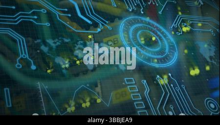 Bild von Statistik und Datenverarbeitung auf grauem Hintergrund Stockfoto