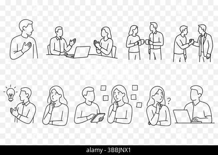 Minimalistische Linienkunst von Teamwork, Brainstorming und Ideengenerierung Stock Vektor