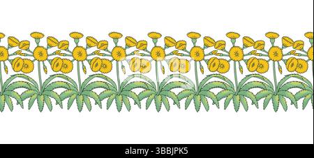 Streifenmuster mit Linienart kanarische Inseln Blumen Baum Sonchus. Horizontaler nahtloser Rand mit Blumenmuster Stock Vektor