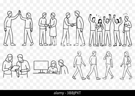 Teamwork & Collaboration Line Art Vektorset Stock Vektor