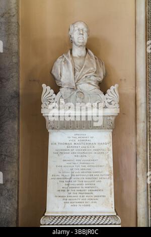 Büste von Vizeadmiral Sir Thomas Masterman Hardy, Gouverneur des Greenwich Hospital, London, England, Großbritannien Stockfoto