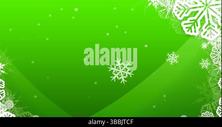 Mit großer zentraler Schneeflocke im digitalen Hintergrund, mit verstreuten weißen Schneeflocken Stockfoto