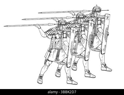 Römische Legionäre im Kampf. Julius Cäsar Gallic War. Historische Zeichnung. Stockfoto