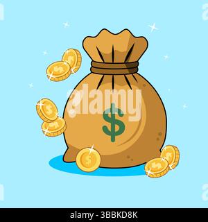 Geldbeutel mit Goldmünzen Vektor Illustration Cartoon Design Stock Vektor