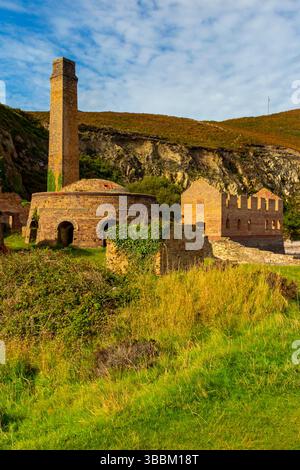 Überreste von Porth Wen, einem stillgelegten viktorianischen Ziegelwerk an der Nordküste von Anglesey North Wales, das Mitte des 19. Jahrhunderts von Charles Tidy erbaut wurde. Stockfoto