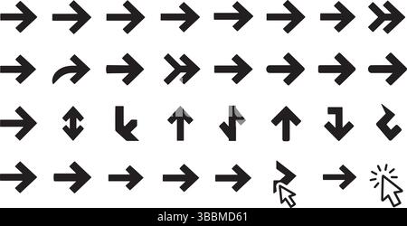 Das Pfeilsymbol setzt elegante schwarze Pfeile und Cursor-Zeichen für präzises Design Stock Vektor