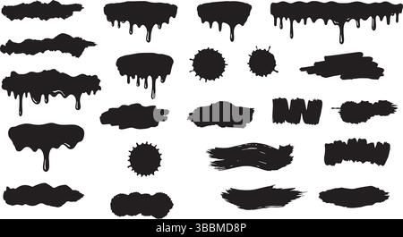 Symbole für schmutzige Pinsel Tropfende Flecken, Leck und Fleckvektor isoliert Stock Vektor