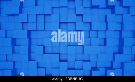 Abstrakter blauer, moderner Architektur 3D-Hintergrund mit blauen Würfeln an der Wand Stockfoto