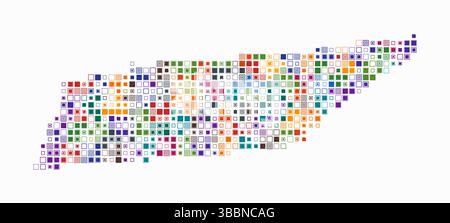 Tennessee, Form des Staates, gebaut aus farbigen Zellen. Digitale Karte von Tennessee auf weißem Hintergrund. Kleine quadratische Blöcke. Stock Vektor