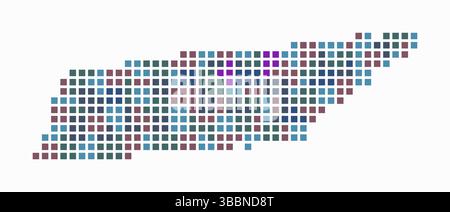 Tennessee gepunktete Karte. Digitale Karte des Zustands auf weißem Hintergrund. Tennessee-Form mit quadratischen Punkten. Farbige Punkte. Große Quadrate. Stock Vektor