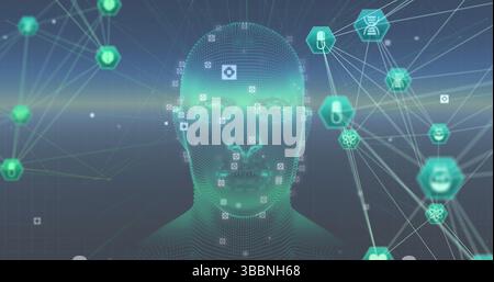 Bild des Netzes von Verbindungen über das menschliche Kopfmodell Stockfoto
