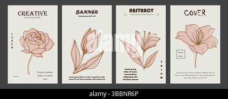 Satz von abstraktem Blattposter-Vektor. Blätter, Blumen, organische Formen, Erdfarben, Blumenmuster im Frühling und Sommer. Modernes elegantes Cover-Design-Set Stock Vektor