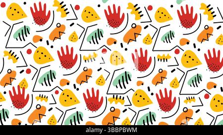 Farbenfroher Hintergrund Mit Abstraktem Blumenmuster Und Niedlichen Gesichtern Stock Vektor