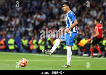 Barcelona, Spanien. Mai 2025. Omar El Hilali von Espanyol wurde während des LaLiga-Spiels zwischen Espanyol und FC Barcelona im RCDE-Stadion in Barcelona gesehen. Quelle: Gonzales Photo/Alamy Live News Stockfoto