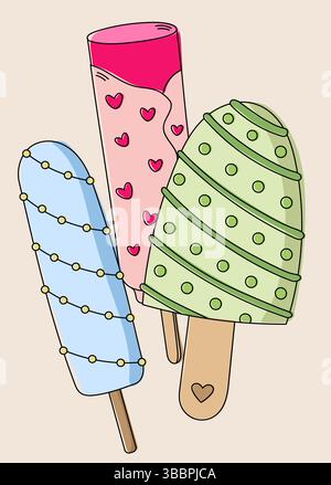Buntes Eis in drei Arten als Vektor-Illustration im Cartoon-Stil Stock Vektor