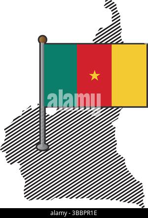 Kamerun Karte mit Flagge. Vektorabbildung Stock Vektor