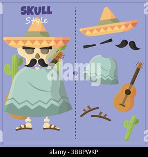 Mariachi-Skelett-Charakter. Vektorabbildung Stock Vektor