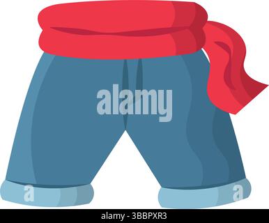 Lässige Denim-Shorts, Rotes Accessoire. Vektorabbildung Stock Vektor