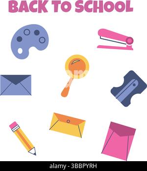 Symbolset „Zurück zur Schule“. Vektordarstellung Stock Vektor