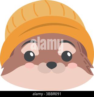 Otter-Gesicht mit gelbem Hut. Vektorabbildung Stock Vektor