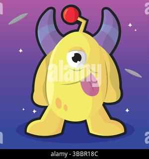 Gelbes Monster mit roter Antenne. Vektorabbildung Stock Vektor