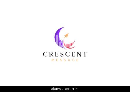 Logo Mond Crescent und Papierebene Meldung. Symbol für „Einladung erreichen Sie Ihren Traum und Zweck“ für das Motivationszeichen. Stock Vektor