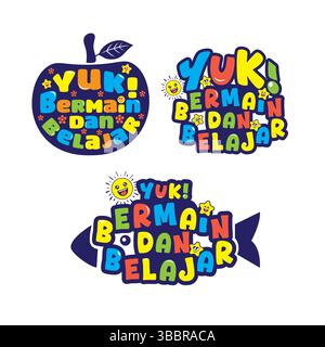 Bunte Kinder lernen, spielen und lernen Typografie Design Stock Vektor