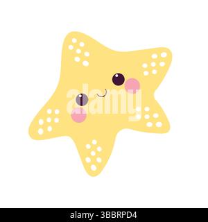 Süßer gelber Stern mit lächelndem Gesicht. Kawaii Star. Stock Vektor