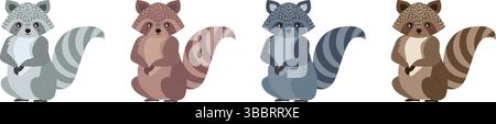 Süße Vektor wilde Tiere von Waschbären Set Stock Vektor