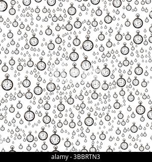 Die Leinwand ist mit Bildern von Uhren gefüllt, die jede Stunde von 1 bis 12 zeigen – abstrakte visuelle Darstellung der Zeit, der Unumkehrbarkeit Stockfoto