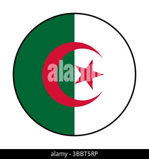 Flagge von Algerien. Schwarze Kante. Algerien Kreisflagge Logo Symbol Computer Vektor Illustration Design. Stock Vektor