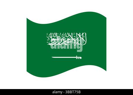 Flagge von Saudi-Arabien. Saudi Arabien Flagge offizielle Farben und Proportion digitale Vektor Illustration. Wellige Flagge. Stock Vektor