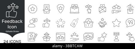 Symbolgruppe Für Feedback Und Bewertungslinie. Sammlung Von Symbolen Für Kundenzufriedenheit, Überprüfung Und Qualitätssicherung. Benutzererfahrung Und -Bewertung Stock Vektor