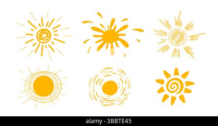 Gelbe Sonnensymbole gehen aus. Vektorabbildung Stock Vektor