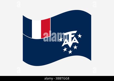 Flagge des französischen südlichen und antarktischen Territoriums. Französische Süd- und Antarktis-Territorium wellige Flagge digitale Vektor-Illustration. Flatterfahne. Stock Vektor