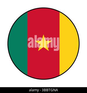 Flagge von Kamerun. Schwarze Kante. Kamerun Kreisflagge Logo Symbol Computer Vektor Illustration Design. Stock Vektor