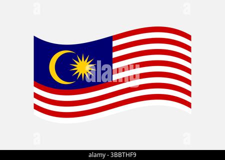 Flagge von Malaysia. Malaysia Flagge offizielle Farben und Proportion digitale Vektor Illustration. Wellige Flagge. Stock Vektor