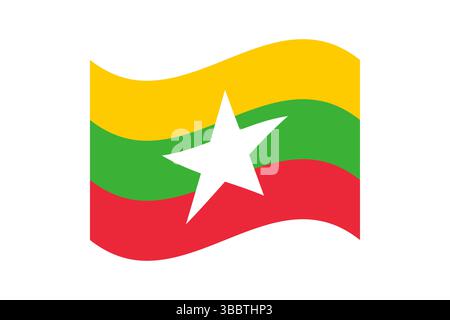 Flagge von Myanmar. Myanmar Flagge offizielle Farben und proportionale digitale Vektor-Illustration. Wellige Flagge. Stock Vektor