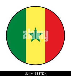 Flagge von Senegal. Schwarze Kante. Senegal Kreisflagge Logo Symbol Computer Vektor Illustration Design. Stock Vektor