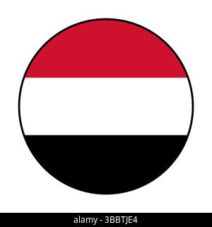 Flagge des Jemen. Schwarze Kante. Jemen Kreisflagge Logo Symbol Computer Vektor Illustration Design. Stock Vektor