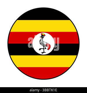 Flagge von Uganda. Schwarze Kante. Uganda Kreisflagge Logo Symbol Computer Vektor Illustration Design. Stock Vektor