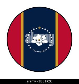 Flagge des Bundesstaates Mississippi. Schwarze Kante. Mississippi Kreis Flagge Logo Symbol Computer Vektor Illustration Design. Stock Vektor