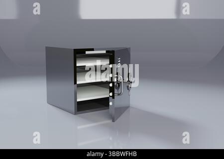 3D-Darstellung mit nicht geschlossenem Safe oder Tresor Stockfoto