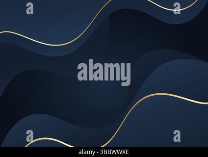 Marineblauer Gradientenwellenhintergrund mit goldenen Linien Stock Vektor
