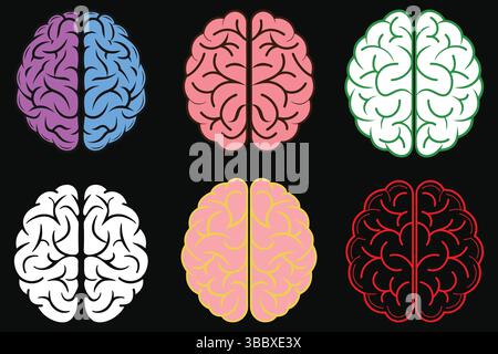 Neurologie, Psychologie und Intelligenzkonzepte Ikonen, Vektorhirn Set. Stock Vektor