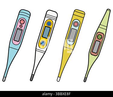 Sammlung von medizinischen Digitalthermometern zur Messung der Körpertemperatur. Stock Vektor