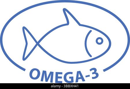 omega 3 schwarzes Umrissabzeichen Icon Label isolierter Vektor Stock Vektor